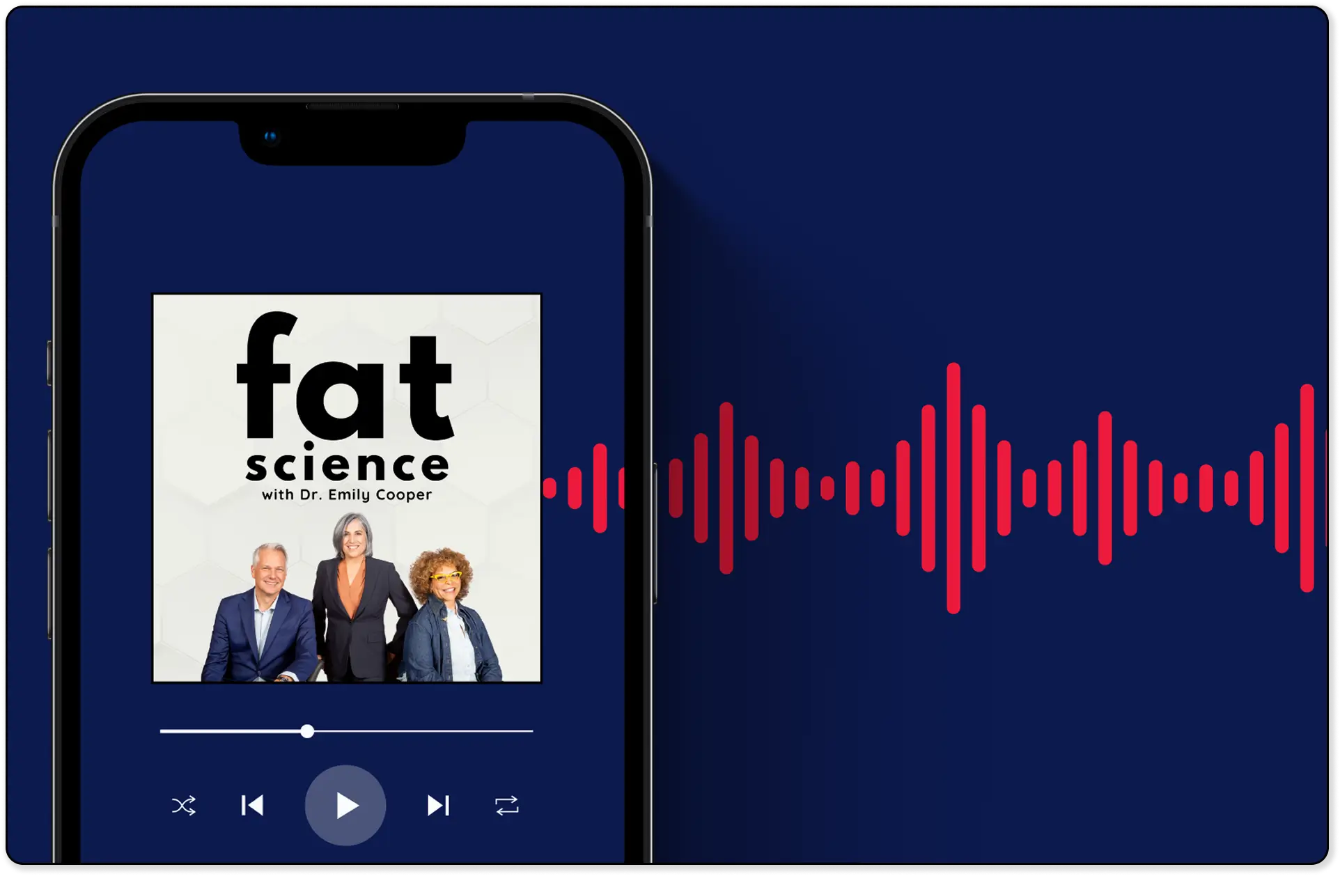 Listening screen image for the Fat Science Podcast with Emily Cooper.